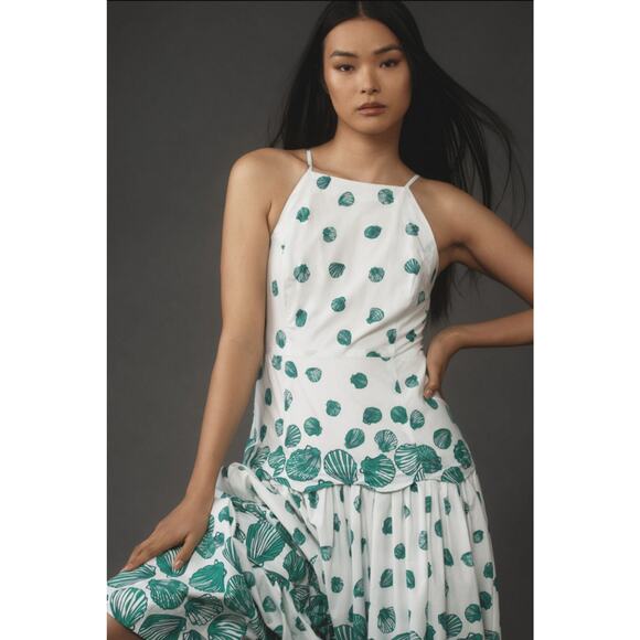 NWT Anthropologie Maeve Halter Tiered Maxi Dress $188 SMALL White Green - Picture 2 of 7